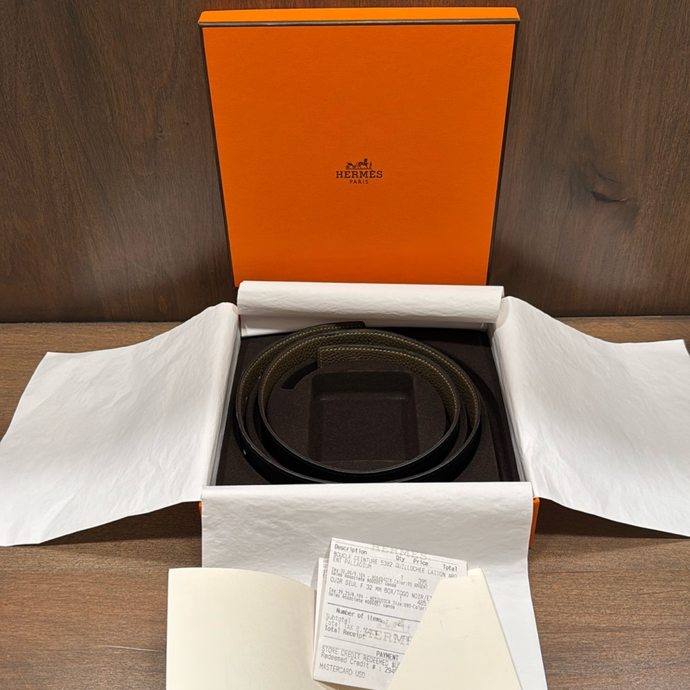 Hermes belt 32mm strap size 80 box noir / Togo etoupe